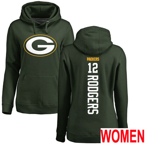 Green Bay Packers Green Women #12 Rodgers Aaron Backer Nike NFL Pullover Hoodie Sweatshirts
